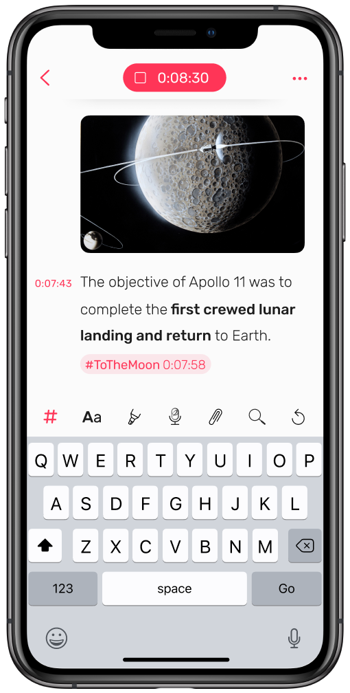 iPhone — a note recording, with timestamps